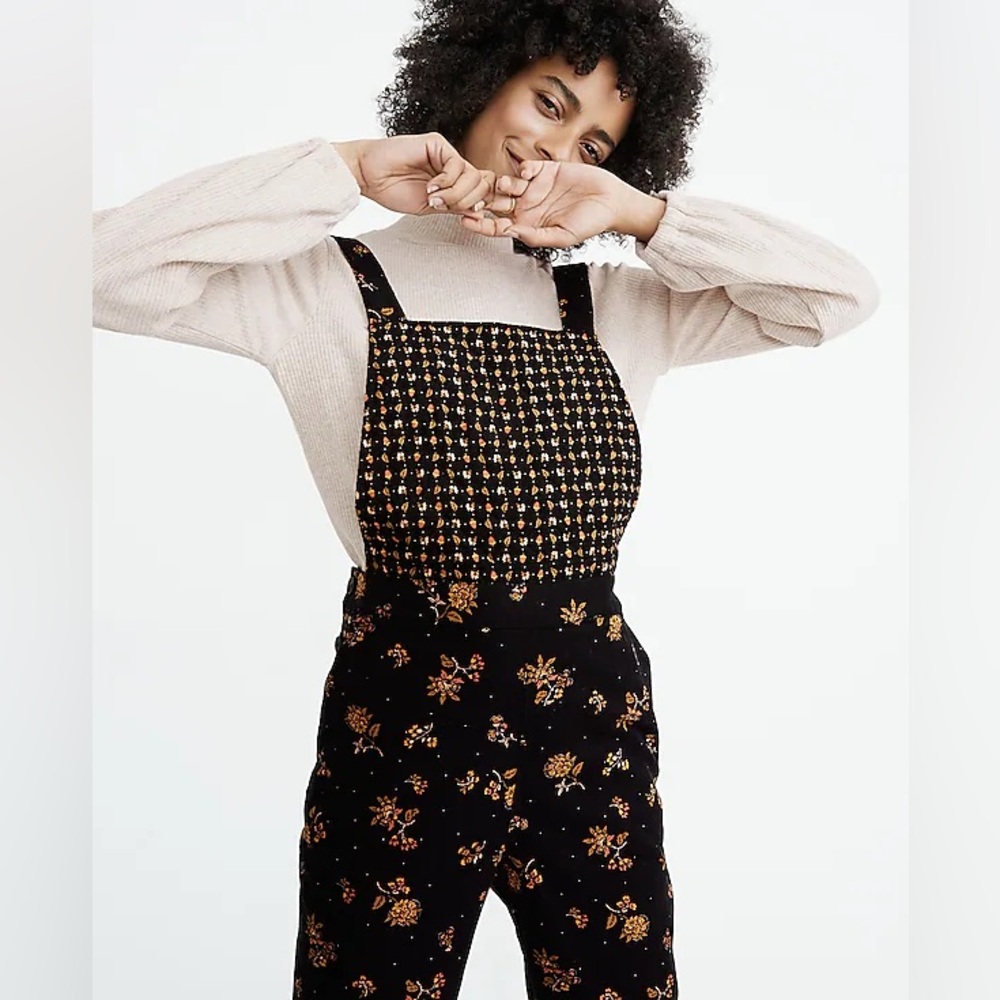 Madewell Corduroy Cross-Back Overalls in Forest Floral Mix